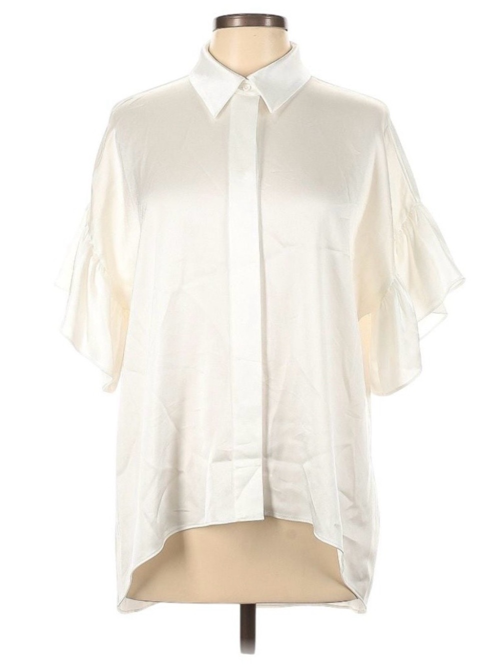 Alice + Olivia Ivory Button-Down Ruffle Sleeve Blouse